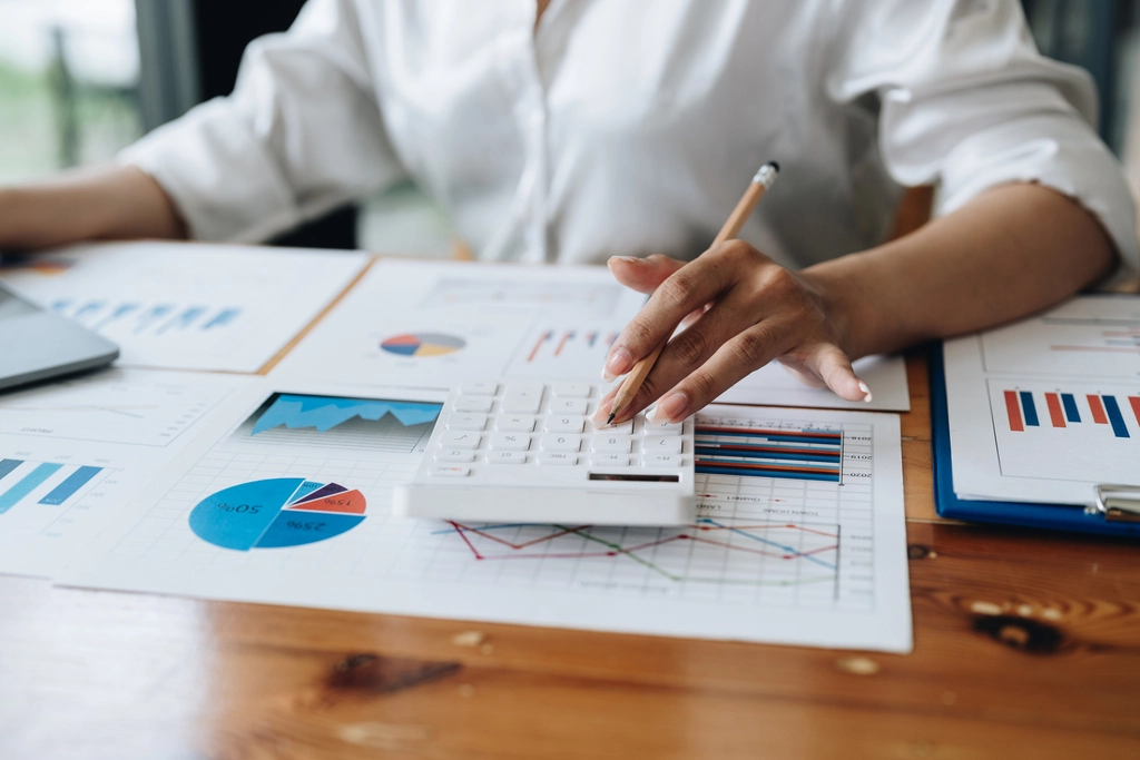 Close up accountant banker or bookkeeper making
